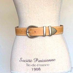 L.Chessler Floral Embosssed Embossed Leather Belt Sz S